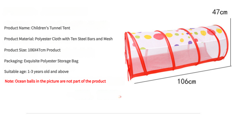 Orange 3-in-1 Kids Play Tent Set - Foldable Indoor/Outdoor Tunnel and Ball Pit with Fence 3