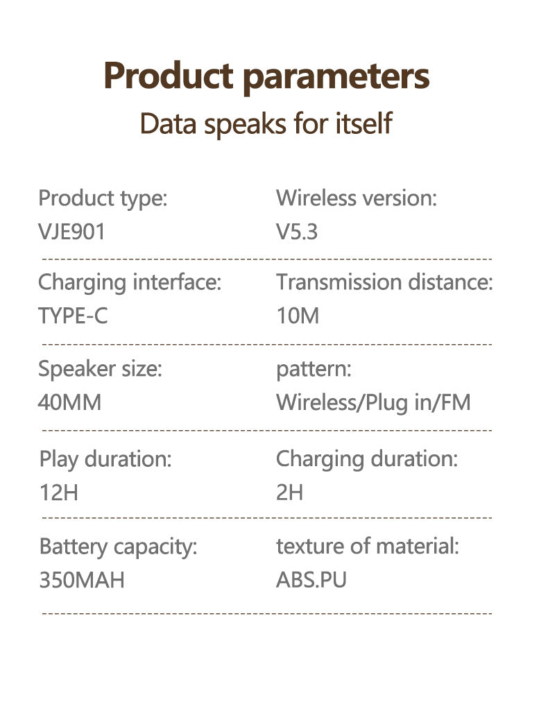 Brown VJE901 Wireless Bluetooth Over-Ear Headphones with Active Noise Cancelling 4