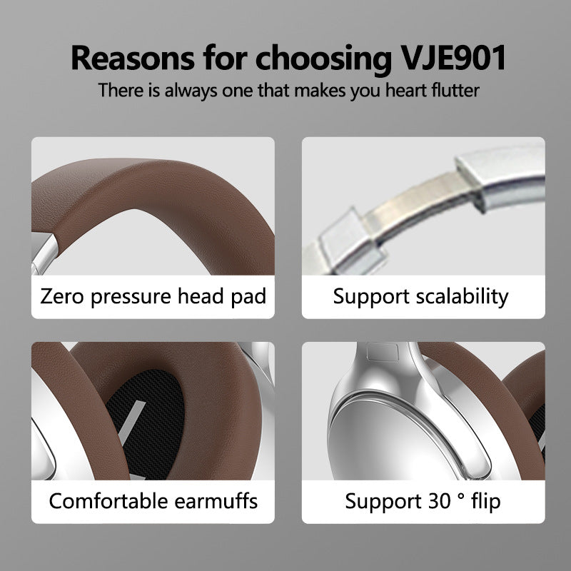 Black VJE901 Wireless Bluetooth Over-Ear Headphones with Active Noise Cancelling 3