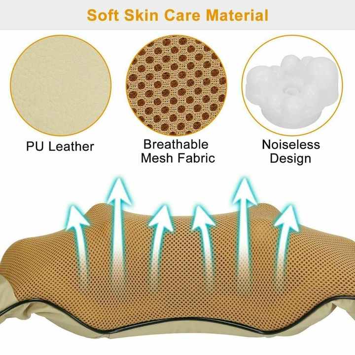 Portable Kneading Neck and Shoulder Massager with Heat - Four-Button Design, Beige 4