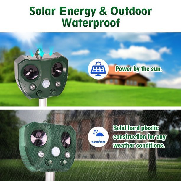 SJZ668A Solar-Powered Ultrasonic Animal Repellent with Motion Sensor & LED Flashing Lights 3