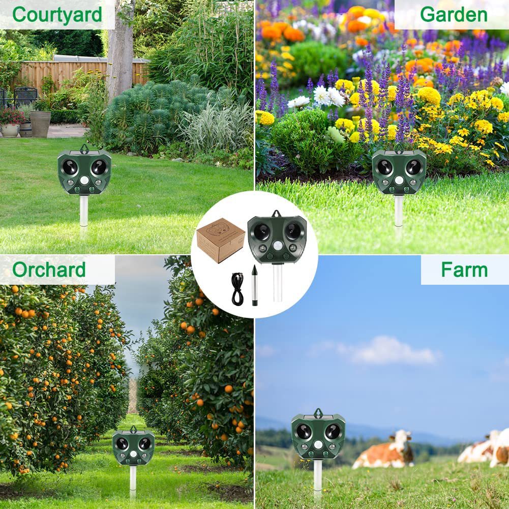 SJZ668A Solar-Powered Ultrasonic Animal Repellent with Motion Sensor & LED Flashing Lights 4