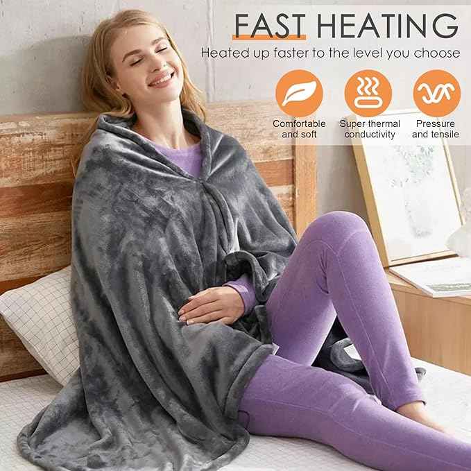 Electric Heated Flannel Blanket - 150x80cm USB-Powered Wearable Heating Shawl (Rechargeable battery not included) 3