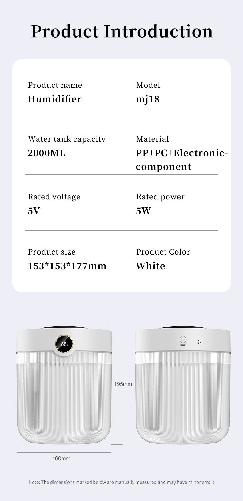 2000ML Large Capacity Humidifier with LED Display - Silent Cool Mist Air Humidifier for Home and Office 4