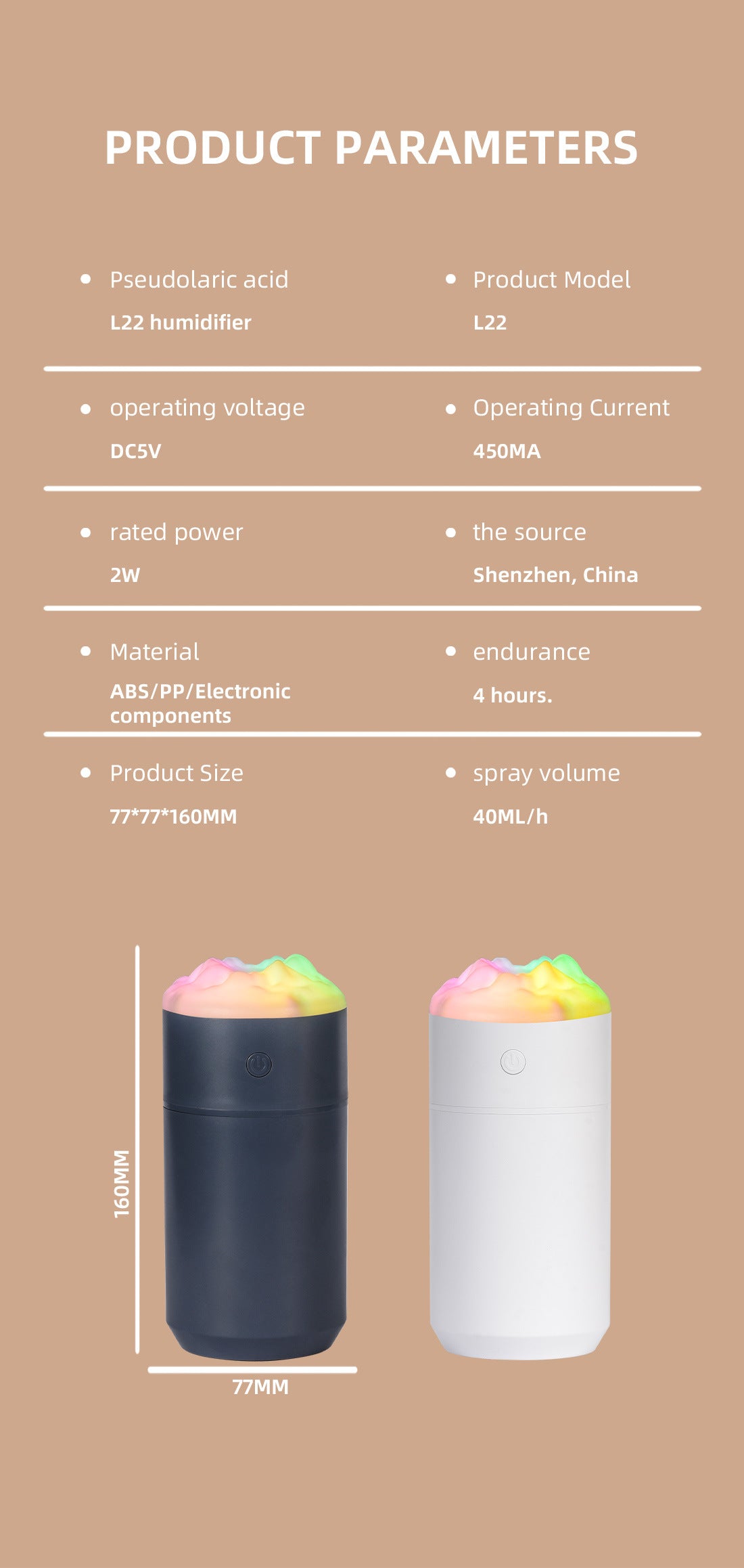 2PCS White Portable 350ML LED Desk Humidifier with Non-Wet Design - Silent Cool Mist for Home, Office, and Car 5