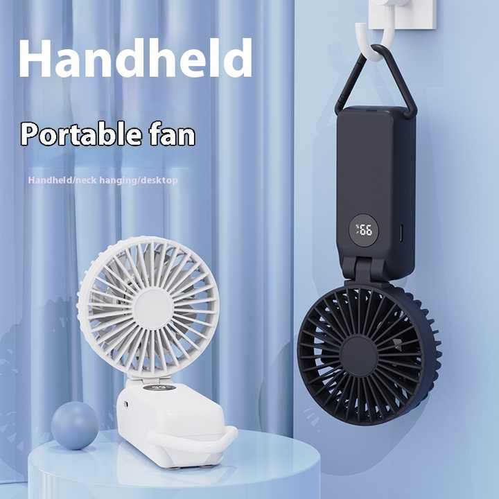 Navy Blue Portable Handheld Fan with 2000mAh Battery - 3-in-1 Design for Desk, Handheld, and Hanging Use (Model Q3) 3