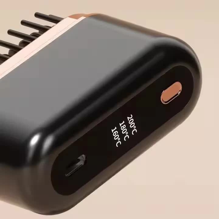 Black Wireless Hair Straightening Brush with Adjustable Temperature - Model HK-118 4