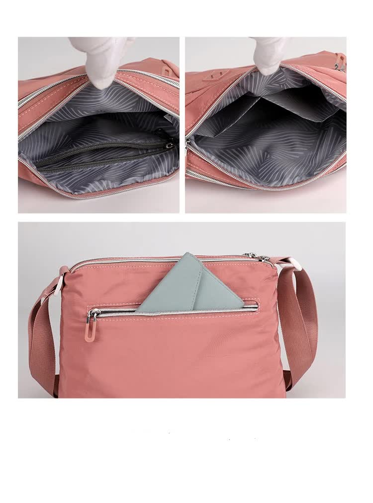 Lightweight Nylon Crossbody Shoulder Bag - Light Blue, Adjustable Strap, Multi-Pocket Design 3