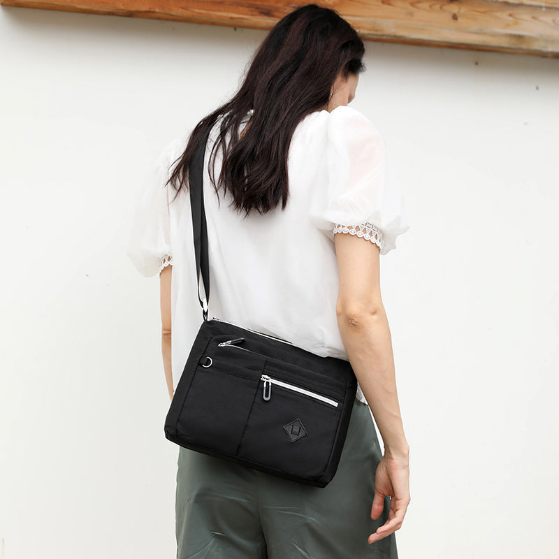 Lightweight Nylon Crossbody Shoulder Bag - Light Blue, Adjustable Strap, Multi-Pocket Design 4