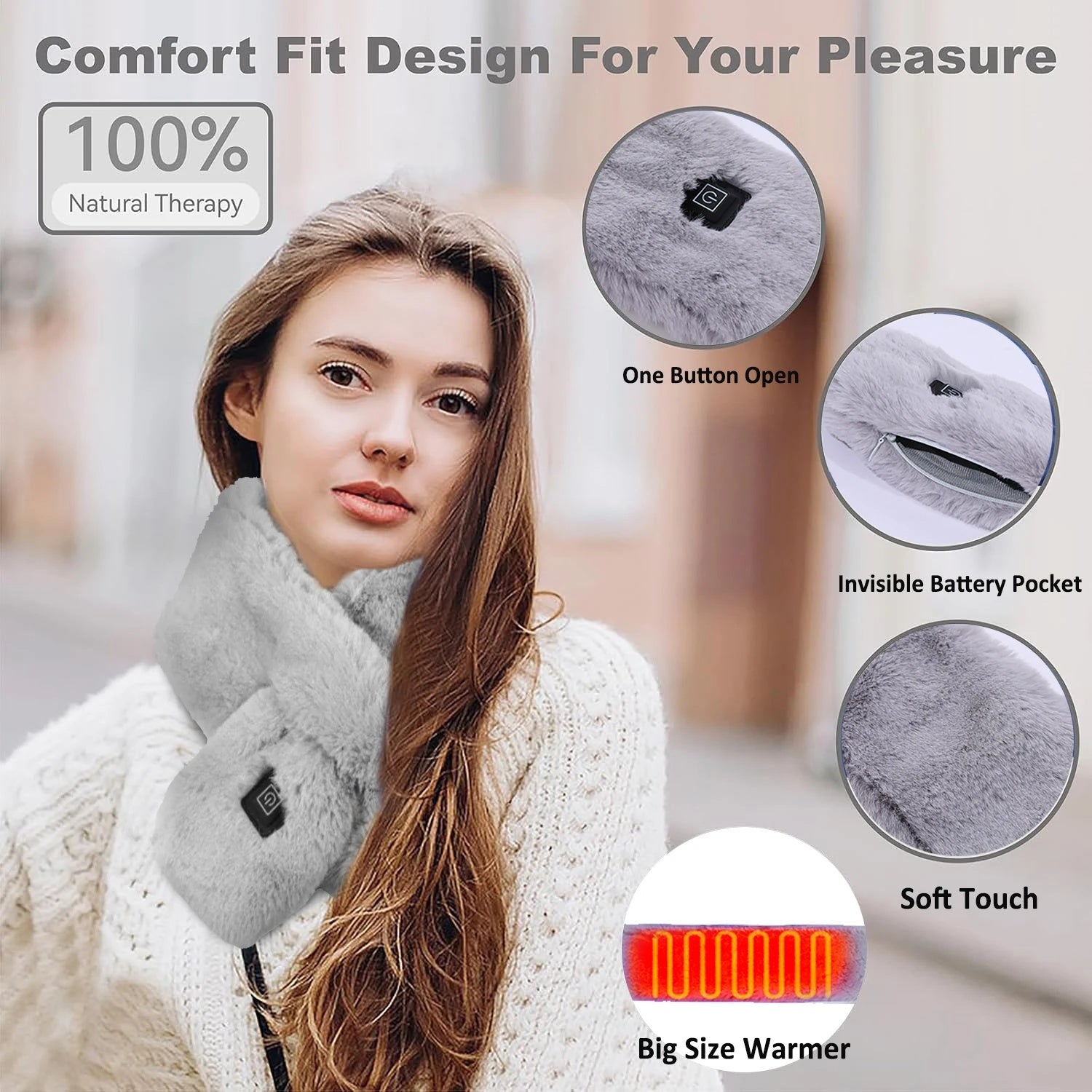 Wine Red Adjustable Electric Heated Scarf with Plush Fabric - 3 Heat Settings 3