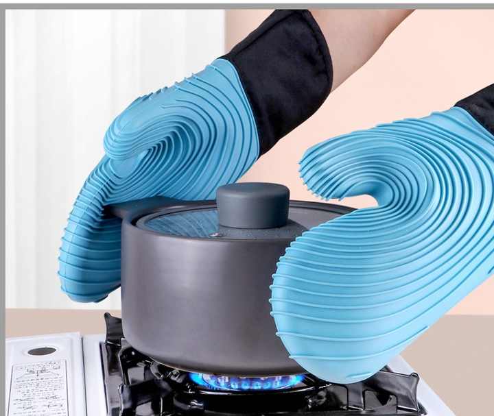 Blue Spiral Pattern Silicone Oven Mitts - Heat Resistant and Non-Slip Design (1 Pair/2 PCS) 4