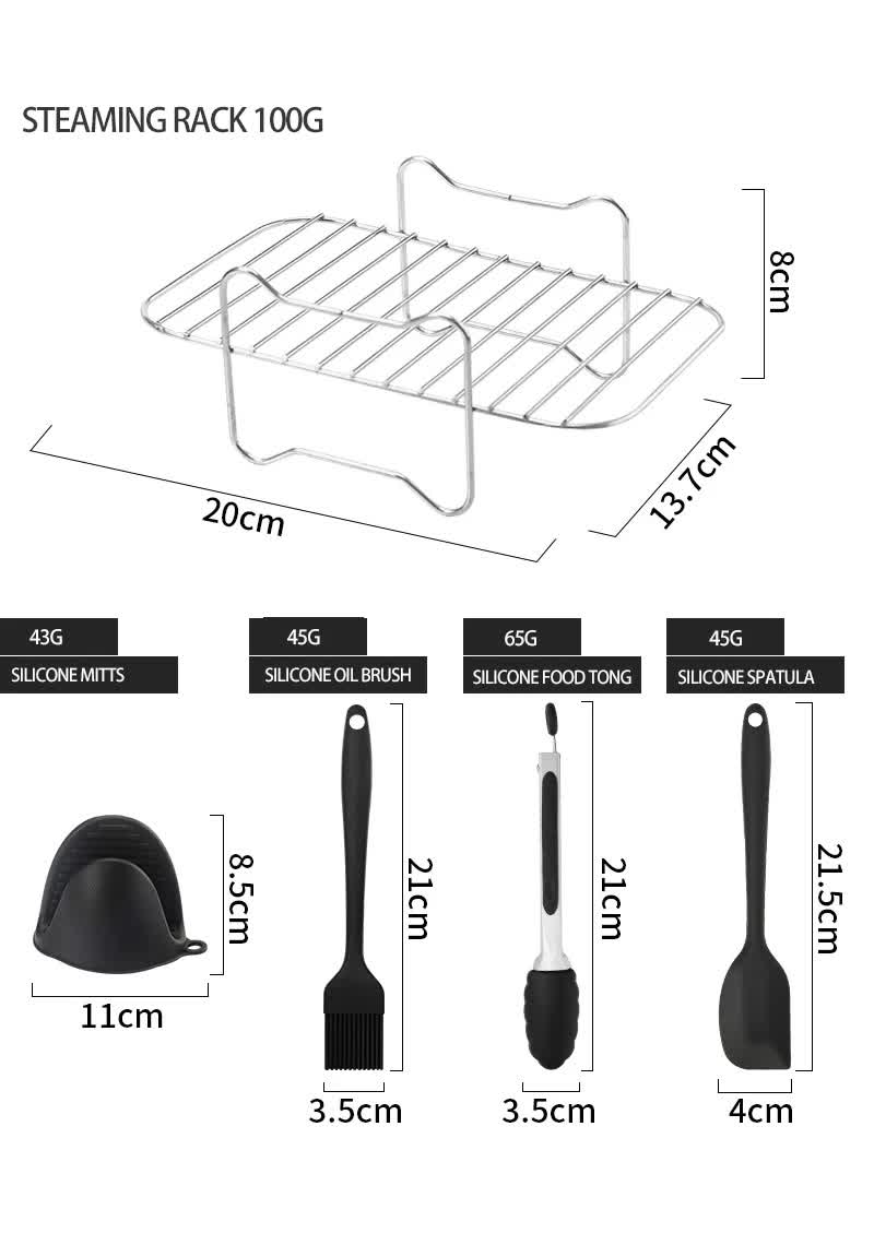 9-Piece Air Fryer Accessories Set - Silicone Liners, Grill Racks, Cooking Tools 4