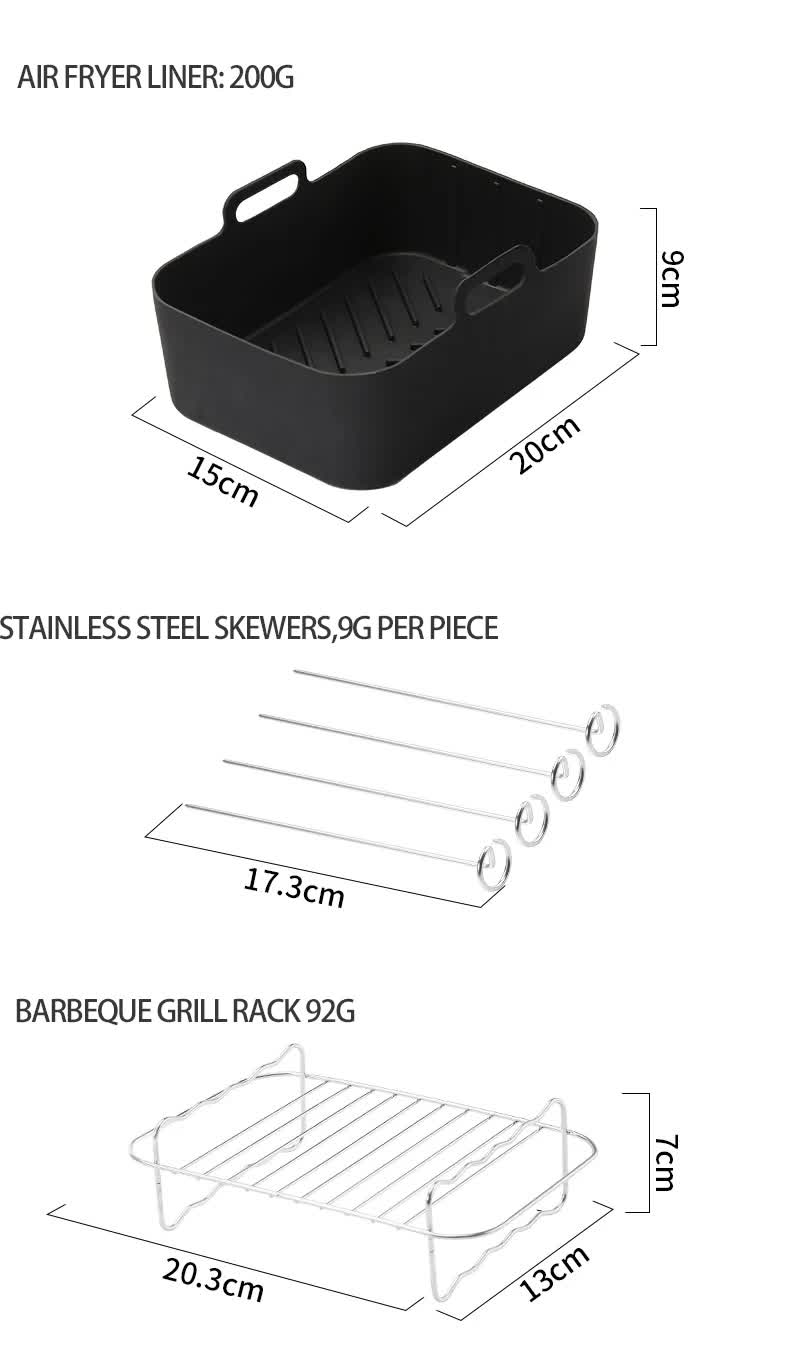 9-Piece Air Fryer Accessories Set - Silicone Liners, Grill Racks, Cooking Tools 5