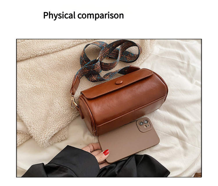 Beige Vintage PU Leather Shoulder Bag with Adjustable Strap - Compact and Stylish 3