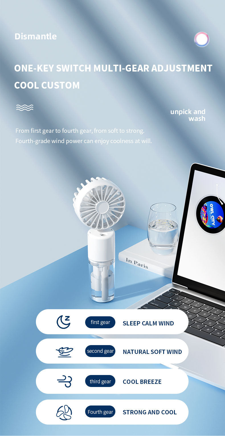 Portable 4-Speed Mini Spray Fan with Moisturizing Function - F2 White (2PCS) 4