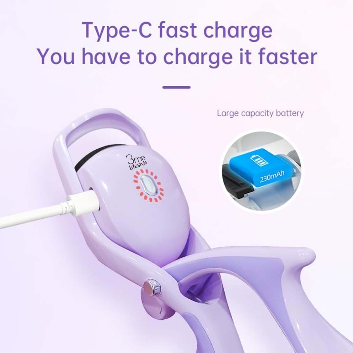 White Electric Heated Eyelash Curler - 3 Temperature Settings, Rechargeable, Compact Design 5