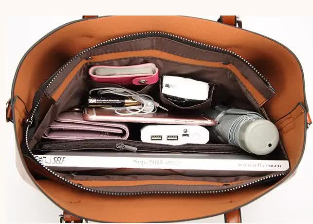 Elegant PU Leather Tote Bag with Detachable Strap - Coffee 3