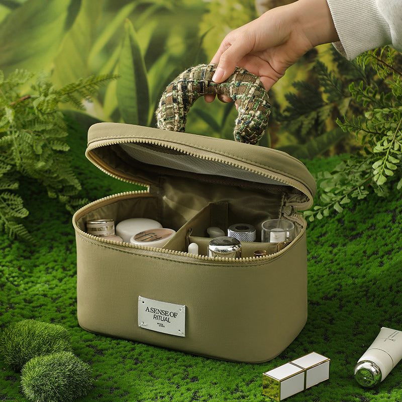 Portable Waterproof Cosmetic Bag with Handle - Pale Green 4