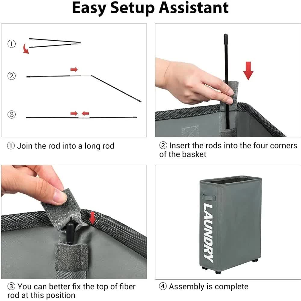 Rolling Laundry Basket with Wheels - 42L Capacity, Purple, 39*18.5*58CM 4