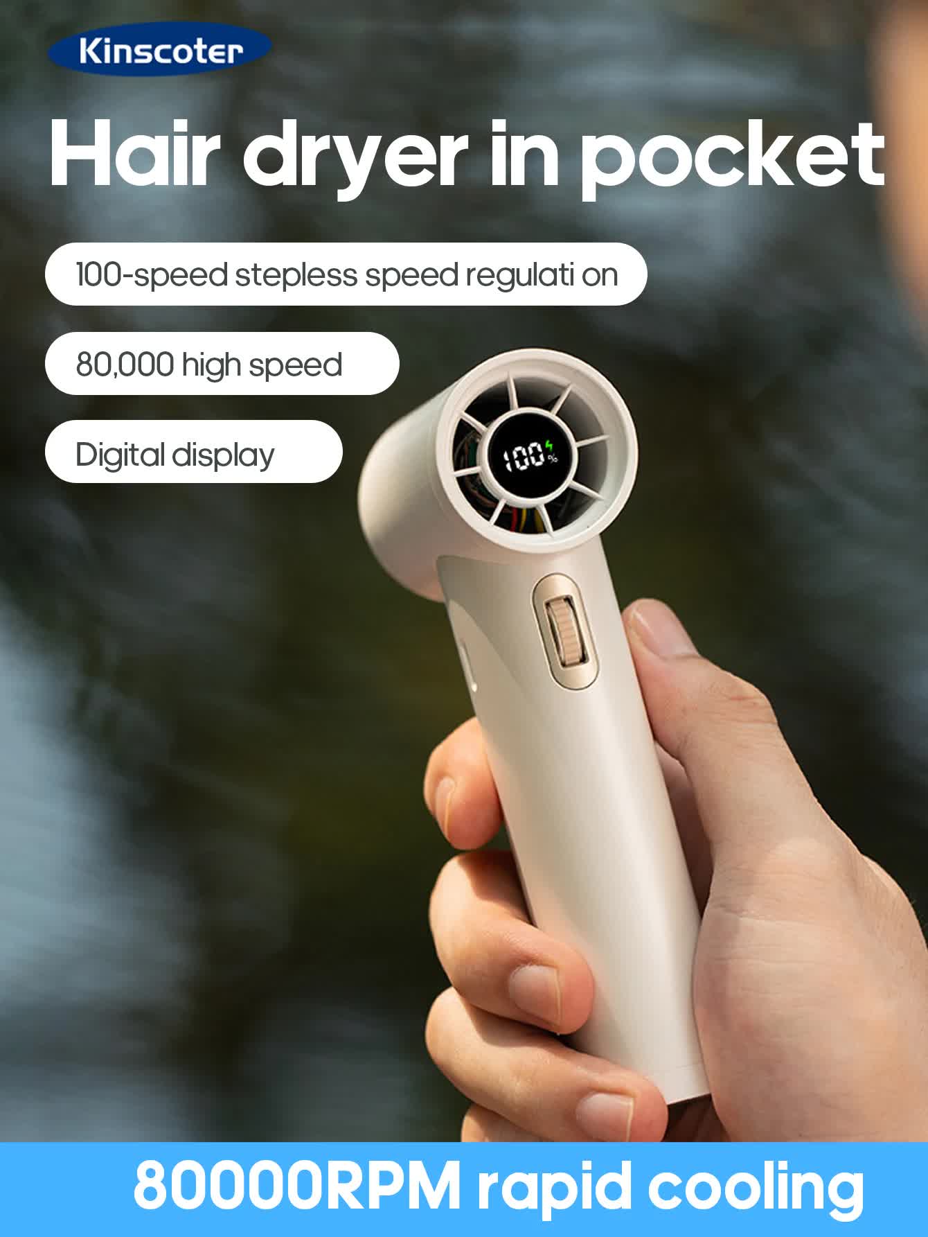 White Portable High-Speed Turbo Fan with 2000mAh Battery and Multiple Attachments 3