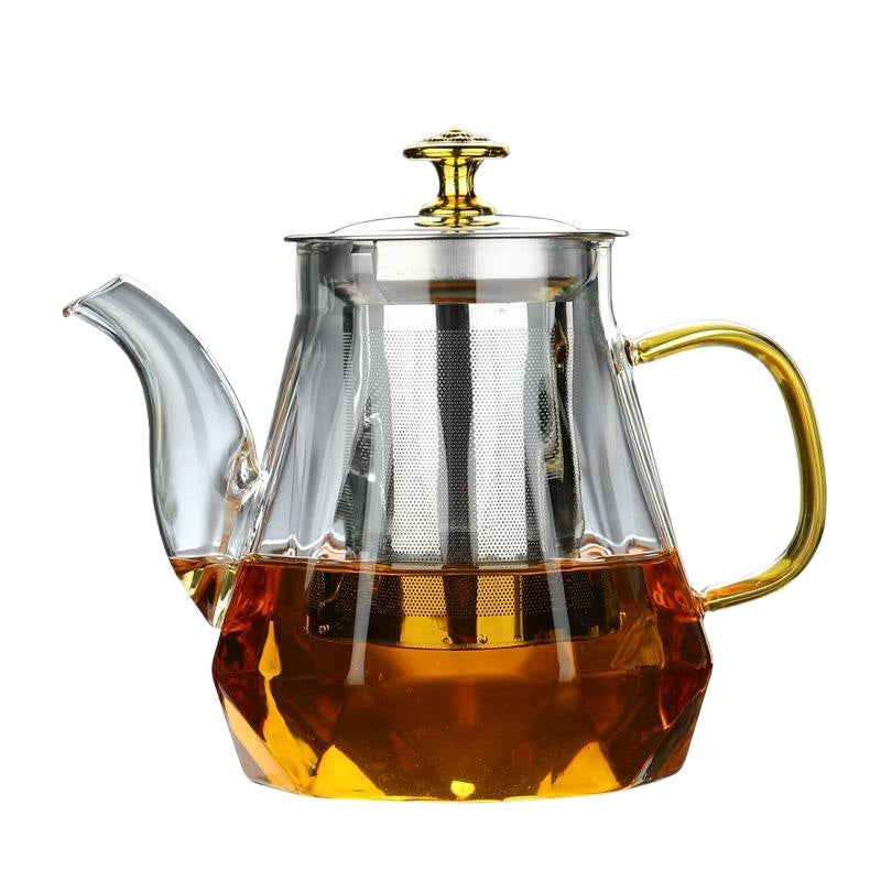 Elegant Glass Teapot with Gold Handle and Stainless Steel Infuser - 1000ml Capacity 3