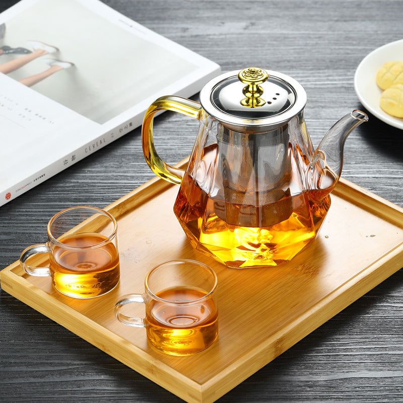 Elegant Glass Teapot with Gold Handle and Stainless Steel Infuser - 1000ml Capacity 4
