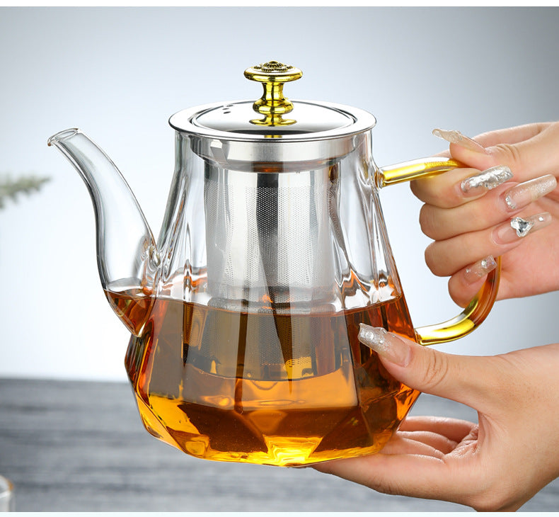 Elegant Glass Teapot with Gold Handle and Stainless Steel Infuser - 600ml Capacity 5