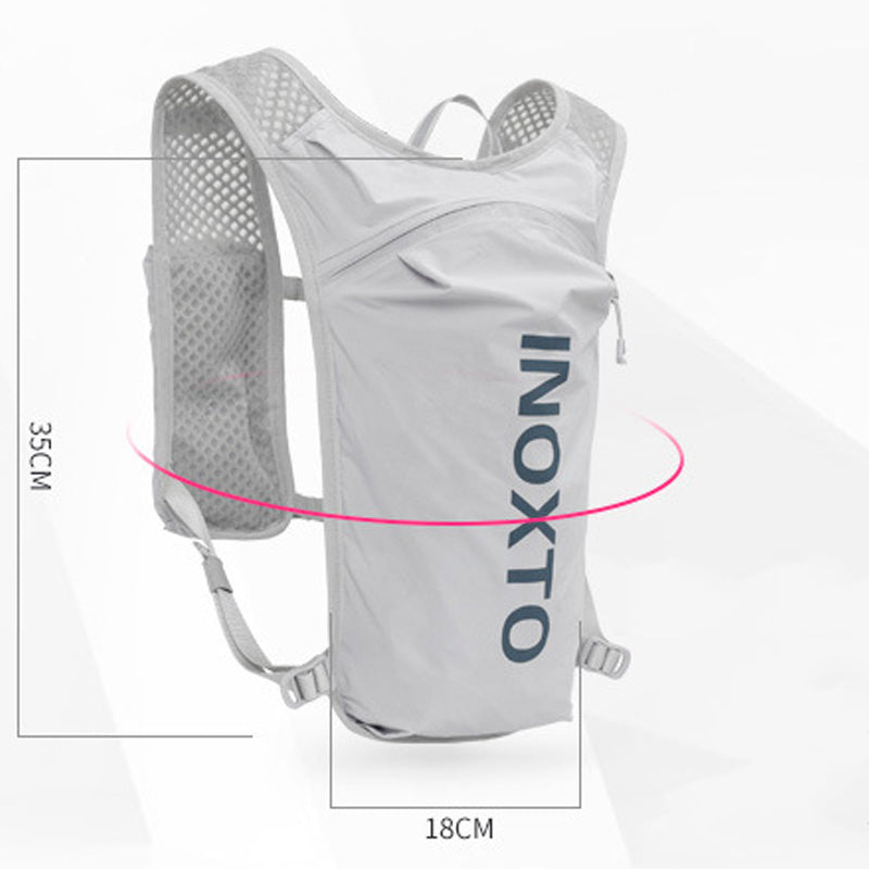 Lightweight Hydration Running Vest with 5L Capacity and Reflective Strips, Gray backpack with orange text 5