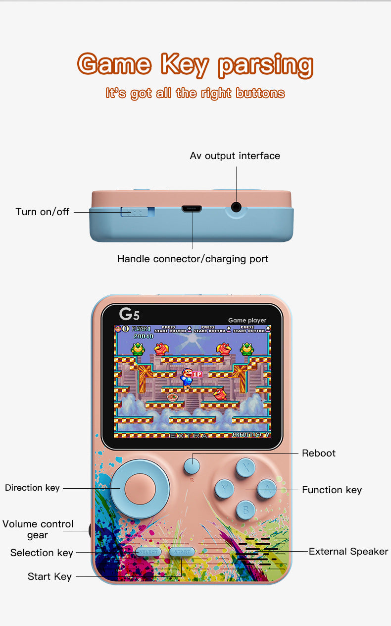 G5 Retro Handheld Game Console with 500 Classic Games - Sky Blue with gamepad 5