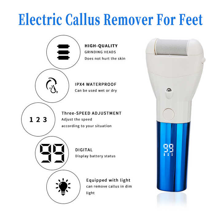 Rechargeable Electric Callus Remover with Adjustable Speeds and LED Display Dark Blue 3