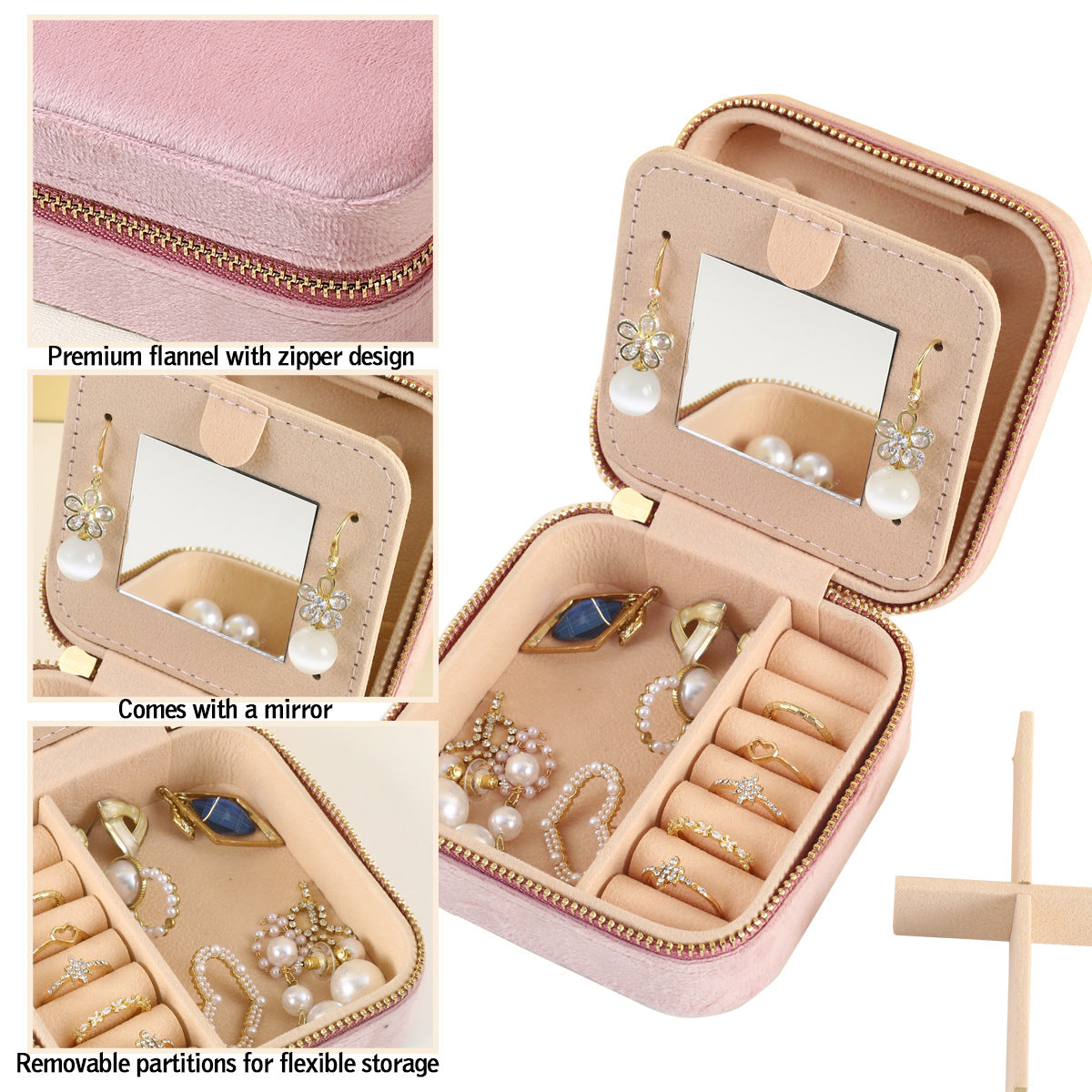 2PCS White Portable Travel Jewelry Box with Mirror and Compartments 3