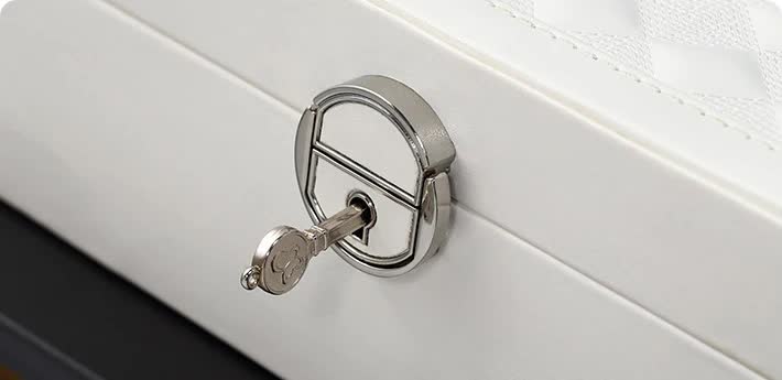 White Luxury Quilted Jewelry Storage Box with Mirror and Multi-Layer Compartments 5