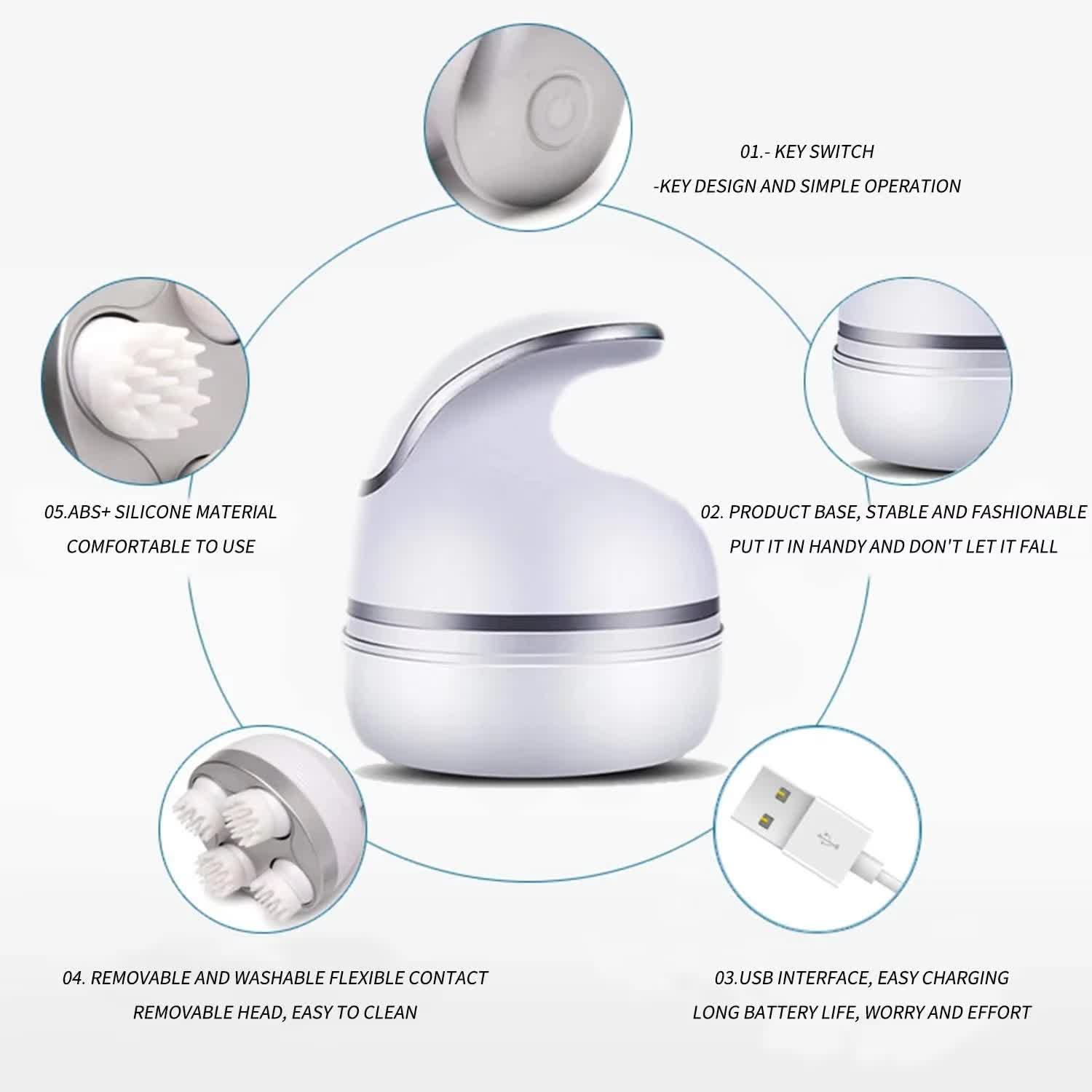 White Portable 3D Electric Massage Device with Adjustable Speeds and USB Charging 4