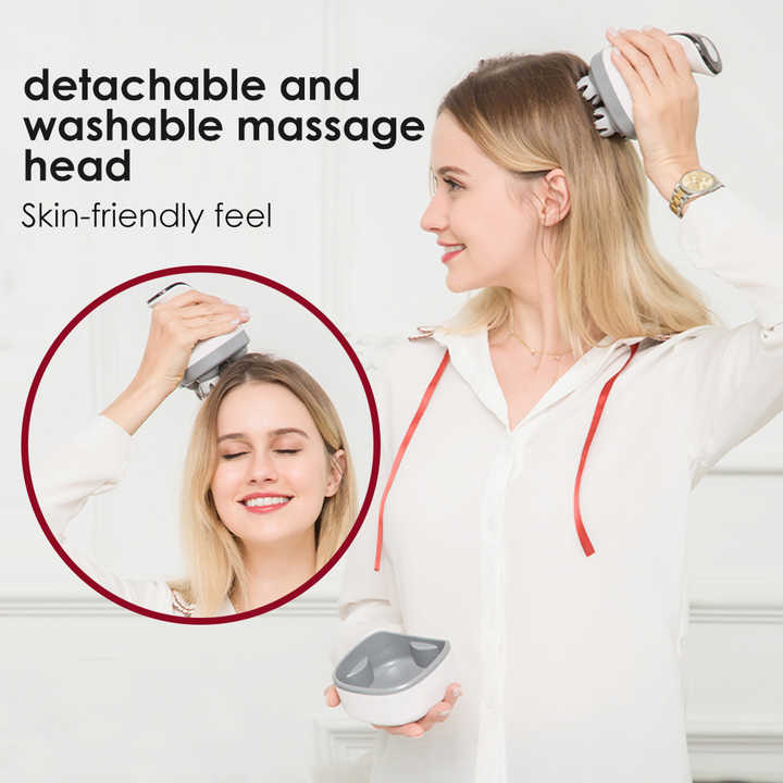 White Rechargeable Electric Scalp Massager with Adjustable Speeds and LED Therapy 4