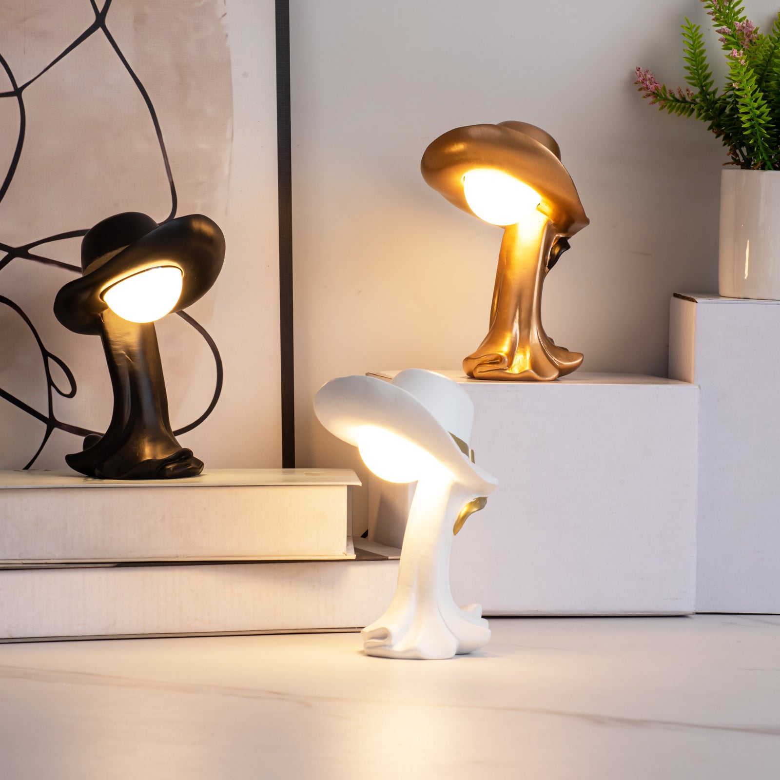White Creative Cowboy Hat USB Table Lamp for Home and Office Decor 3