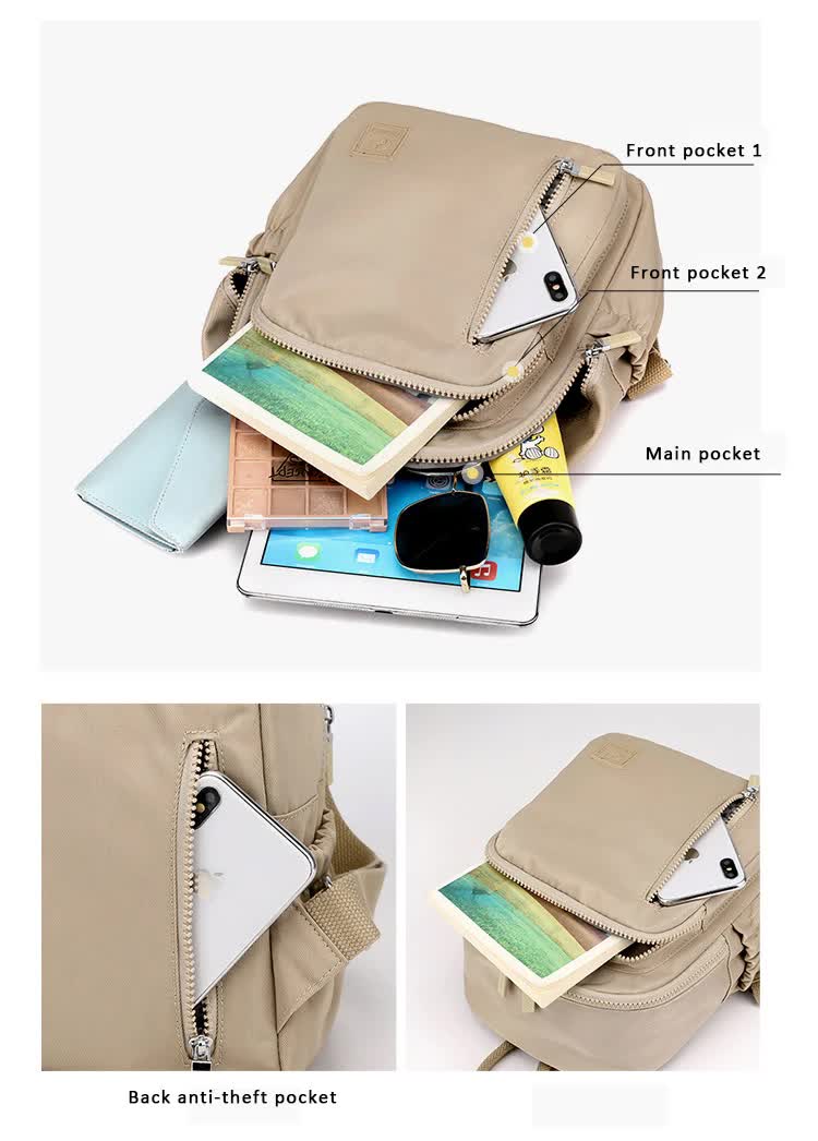 Apricot Mini Nylon Multi-Compartment Backpack - Lightweight and Stylish Everyday Bag 5