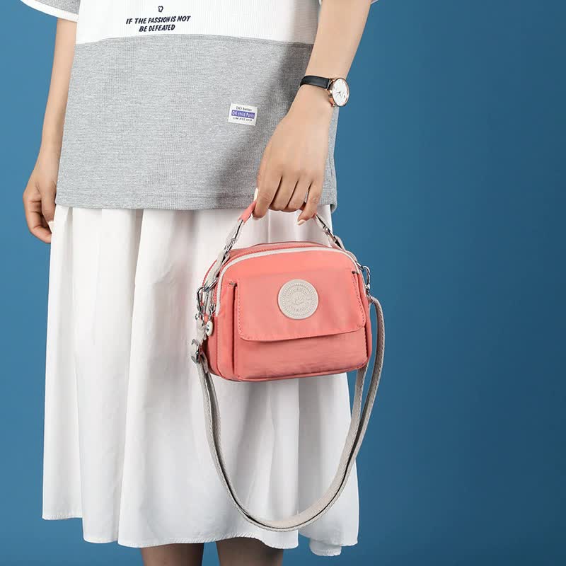 Pink Compact Nylon Crossbody Bag - Stylish and Versatile Shoulder Purse 3