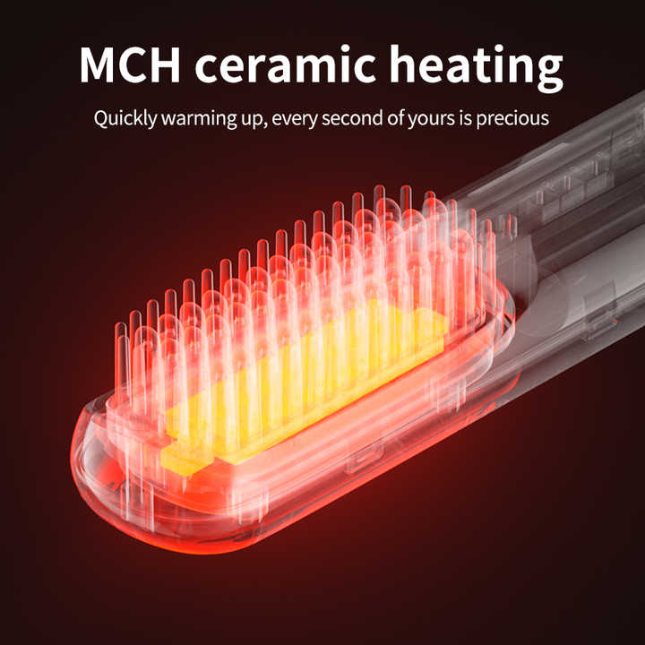 Purple Rechargeable Wireless Hair Straightening Brush - Sleek and Portable Styling Tool 4