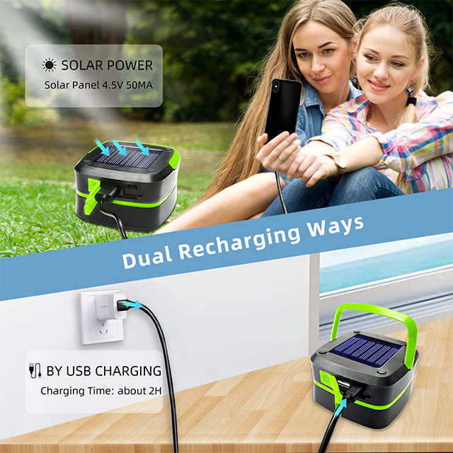 Green Collapsible Portable Solar LED Camping Lantern with USB Charging 4