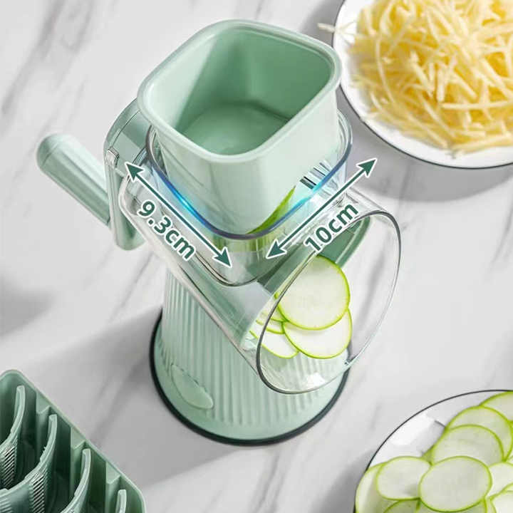 Green Multifunctional Manual Rotary Vegetable Slicer with 10 Blades – Safe and Easy-to-Use 3