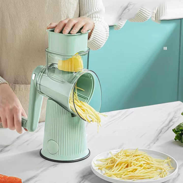 Green Multifunctional Manual Rotary Vegetable Slicer with 10 Blades – Safe and Easy-to-Use 4