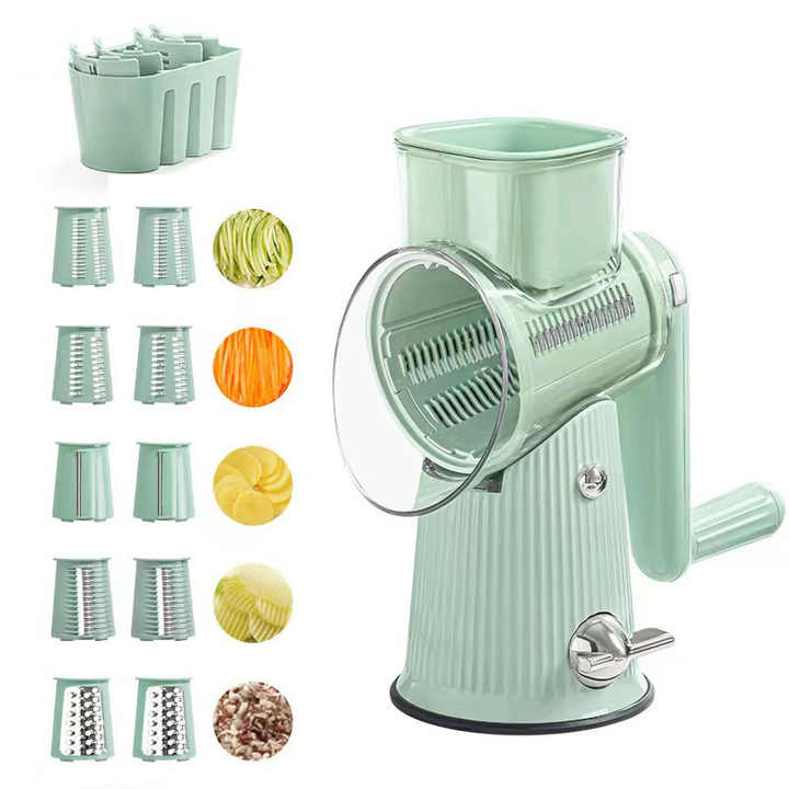 White Multifunctional Manual Rotary Vegetable Slicer with 10 Blades - Safe and Easy-to-Use 5