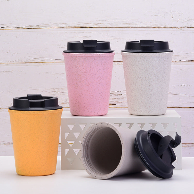 Pink 350ml Wheat Straw Double-Layer Coffee Cup - Eco-Friendly and Lightweight 3