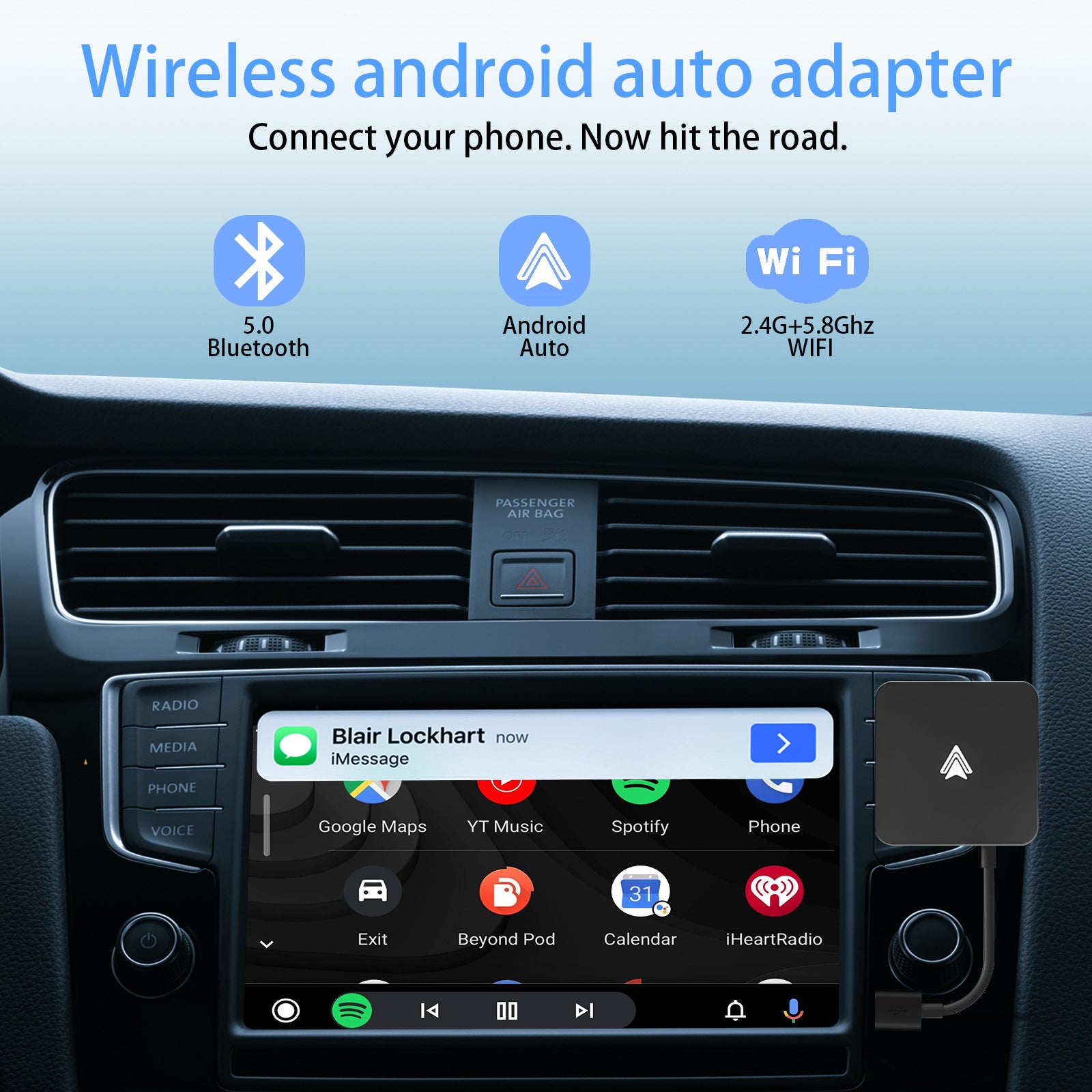 Car Wireless Android Auto Adapter - Transform Wired to Wireless, Bluetooth 5.0 & 5G WiFi 3