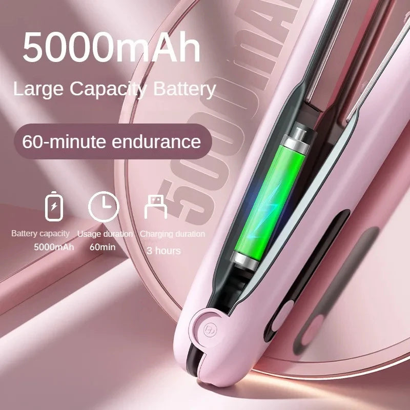 Green Wireless Rechargeable Hair Straightener with 5000mAh Battery - Portable Design & Adjustable Temperature 3