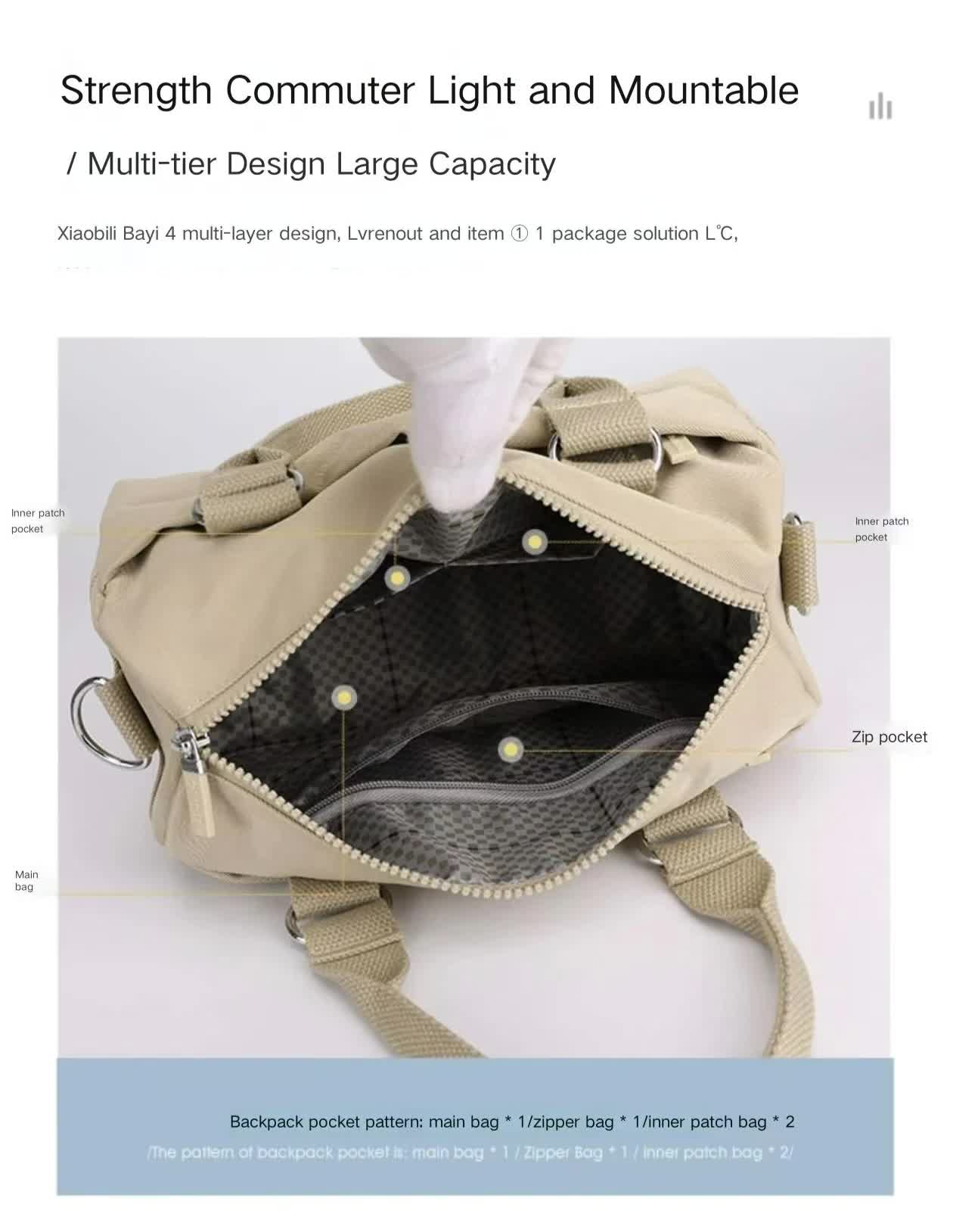 0486# Gray Multifunctional Nylon Shoulder Bag - Lightweight and Spacious Handbag for Women, 27x18x14cm 4