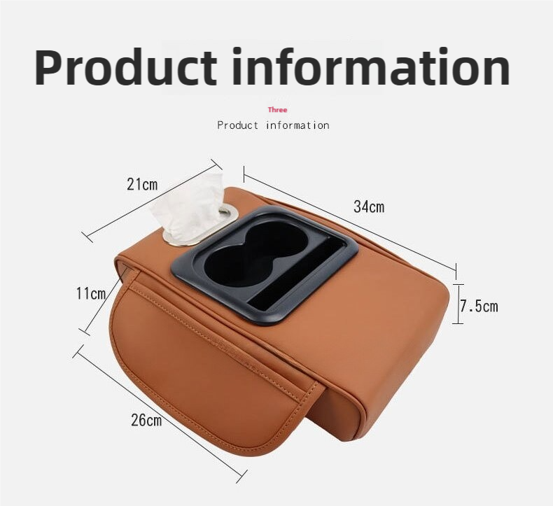 GT-6 No embroidery Gray ,Multifunctional Car Armrest Storage Box Cushion - Universal Fit with Cup Holder and Tissue Dispenser 6