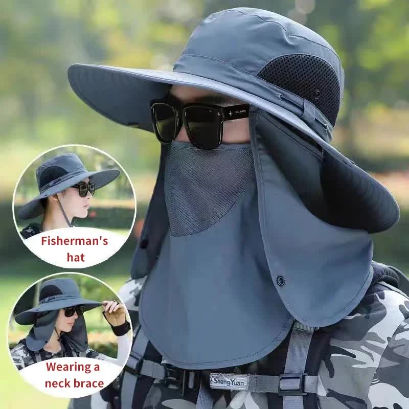Dark Gray Outdoor UV Protection Sun Hat with Detachable Face and Neck Flap - Wide Brim, Breathable, and Lightweight 5