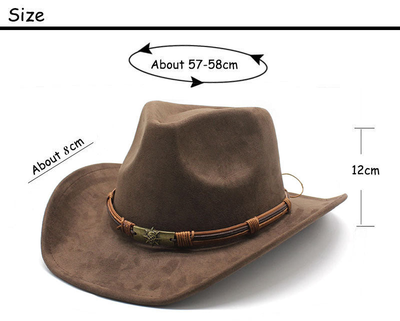 Wine Red Unisex Faux Suede Western Cowboy Hat - Wide Brim Vintage Fedora for Outdoor Travel,M(57-58cm)