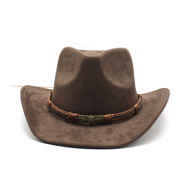 Blue Unisex Faux Suede Western Cowboy Hat - Wide Brim Vintage Fedora for Outdoor Travel,M(57-58cm)